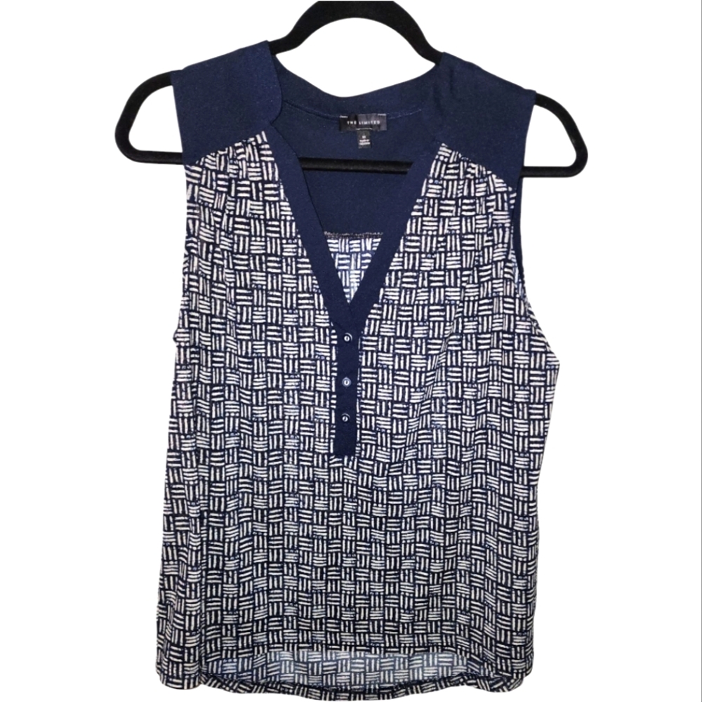 Navy Blue Sleeveless Patterned Top